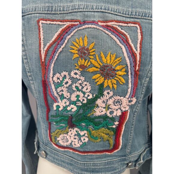 Pilcro Jacket Womens XS Embroidered Denim Boho Floral Anthro Cottagecore - Picture 2 of 14